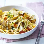 Spaghetti aux coques, chorizo et Boursin